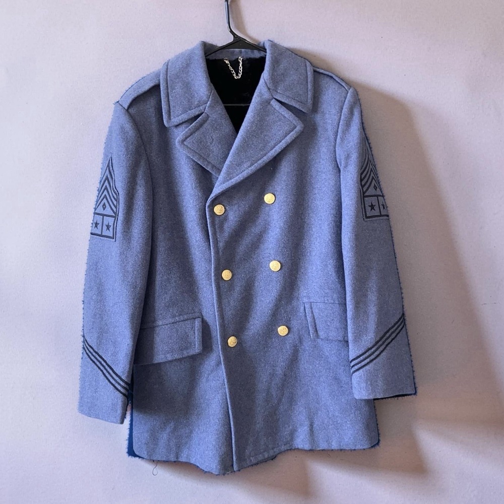Vintage Military Academy Cadet Uniform Jacket Wool Double Breasted Gold Buttons